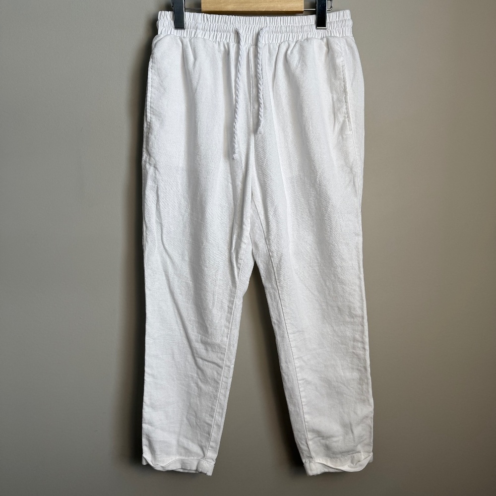 Simply Blessed Women's M Rayon/Linen‎ Pull-On High-Rise Beach Pants White Ankle